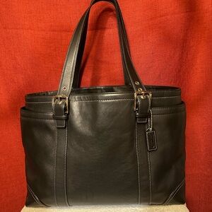 Black leather Coach large shoulder bag